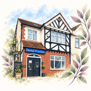 Watercolour illustration of the practice on Cannon Lane