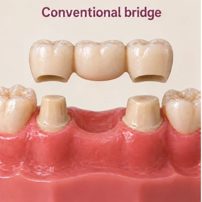 Approved teaching model of a conventional bridge supported by crowns on neighbouring teeth