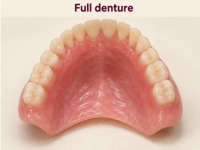 Approved teaching model of a full denture replacing all teeth in an arch